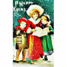 Navidad que saluda con tres niños, dos cantando escultura fotográfica