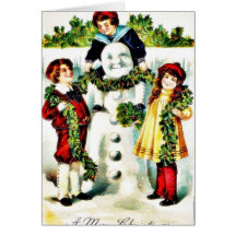 Navidad que saluda con tres niños que llevan un ga felicitaciones