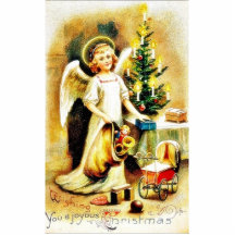 Navidad que saluda con un ángel que sostiene un bo escultura fotografica