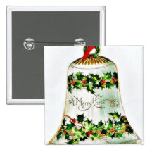 Navidad que saluda con una campana adornada pins