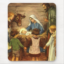 Navidad religioso del vintage, natividad, bebé Jes Alfombrilla De Ratones