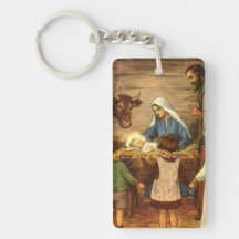 Navidad religioso del vintage, natividad, bebé Jes Llaveros