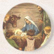 Navidad religioso del vintage, natividad, bebé Jes Posavasos Para Bebidas