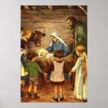 Navidad religioso del vintage, natividad, bebé Jes Poster