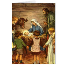 Navidad religioso del vintage, natividad, bebé Jes Tarjetas