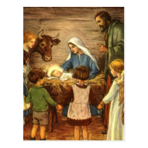 Navidad religioso del vintage, natividad, bebé Jes Tarjeta Postal