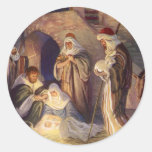 Navidad religioso del vintage, unos de los reyes m pegatina redonda