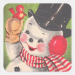 Navidad retro del muñeco de nieve pegatinas cuadradases personalizadas