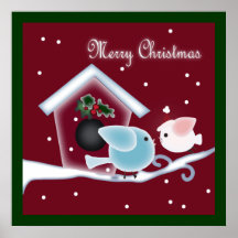 Navidad rojo de los pájaros del amor del muérdago  posters
