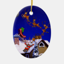Navidad - Santa estrellado en el tejado Adorno