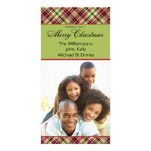 Navidad tradicional de la tela escocesa tarjeta con foto personalizada