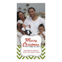 Navidad verde moderno de Chevron de una foto de fa Plantilla Para Tarjeta De Foto