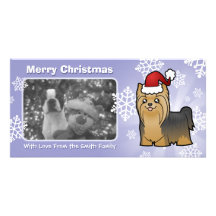 Navidad Yorkshire Terrier (pelo largo con el arco) Tarjeta Fotografica Personalizada
