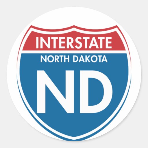 ND de un estado a otro de Dakota del Norte Pegatina Redonda