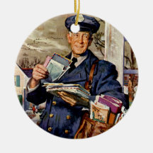 Negocio del vintage, entrega del cartero del carte ornamento para arbol de navidad