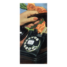 Negocio del vintage, teléfono de dial rotatorio y  tarjeta publicitaria a todo color