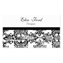 Negocio elegante blanco y negro Cardss del damasco Tarjetas De Visita