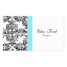 Negocio elegante blanco y negro y azul del damasco tarjetas de visita