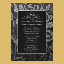 Negro - 25to aniversario del negocio del damasco d invitaciones