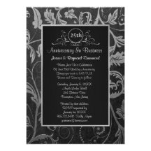Negro - 25to aniversario del negocio del damasco d invitaciones personalizada
