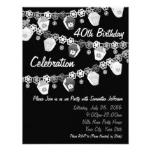 Negro+40.o cumpleaños del personalizado blanco de  comunicado personalizado