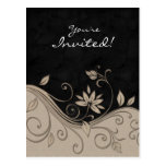 Negro beige de la invitación floral de la postal d