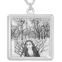 Negro del chica del cuervo/collar blanco