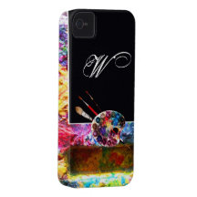 Negro del MONOGRAMA de la PALETA de COLOR del ARTI Case-Mate iPhone 4 Cárcasas