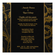 Negro e invitación del boda del damasco del oro - 