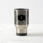 Negro elegante del damasco, blanco, plata taza