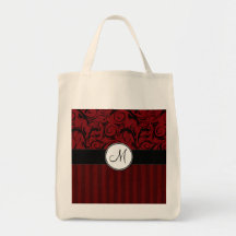 Negro en briznas y rayas florales rojas con el mon bolsas