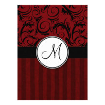 Negro en briznas y rayas florales rojas con el mon invitacion personalizada