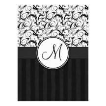 Negro en las briznas, las rayas y el monograma flo invitacion personalizada