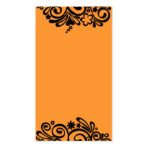 Negro floral en el naranja tarjetas de visita
