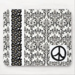 Negro floral y blanco de la paz tapete de raton