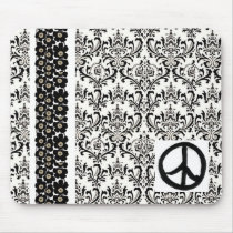 Negro floral y blanco de la paz alfombrillas de raton 