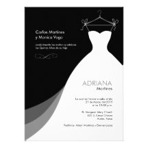 Negro Invitaciones de Quinceañera Vestido Invitación