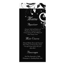 Negro + Menú reverso blanco del boda del remolino Tarjeta Publicitaria Personalizada