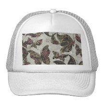 Negro Paisley púrpura gris de las mariposas del Gr Gorra