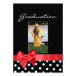 Negro + puntos blancos y graduación roja de la fot invitaciones personalizada