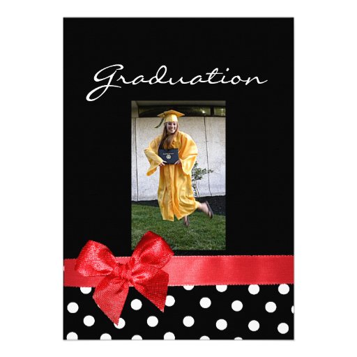 Negro + puntos blancos y graduación roja de la fot invitaciones personalizada
