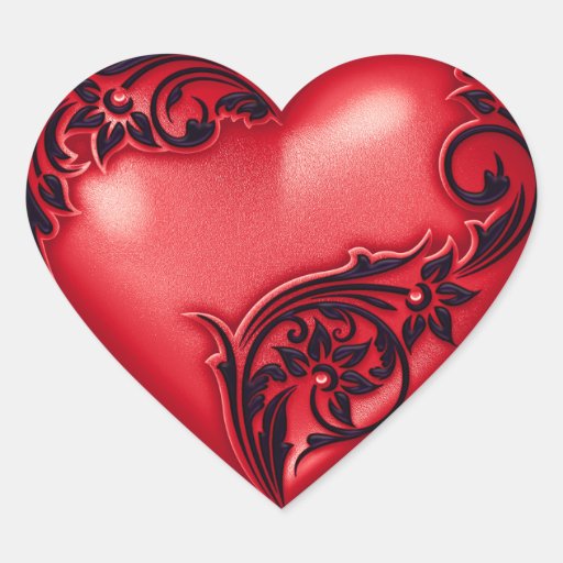 Negro rojo de la voluta w del corazón colcomanias corazon personalizadas