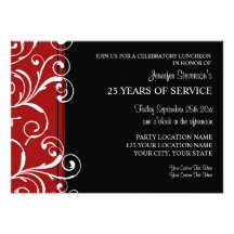 Negro rojo de las invitaciones del almuerzo del an comunicado personalizado