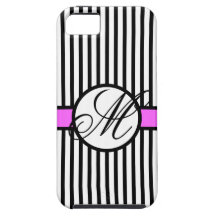 Negro rosado elegante del monograma M de las rayas iPhone 5 Cárcasas