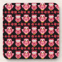 Negro rosado lindo bonito del modelo de los búhos  posavasos de bebida