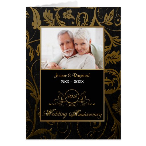 Negro y aniversario de boda del damasco 50.o del o tarjetas