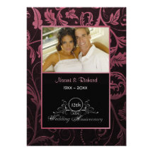 Negro y aniversario de boda del damasco de la fram comunicado personalizado