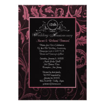 Negro y aniversario de boda del damasco de la fram comunicado personalizado