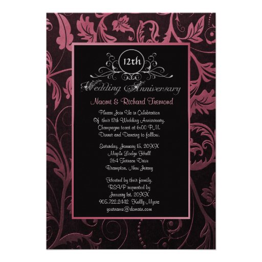 Negro y aniversario de boda del damasco de la fram comunicado personalizado