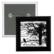 Negro y blanco Raven nunca más el árbol de la silu Pins
